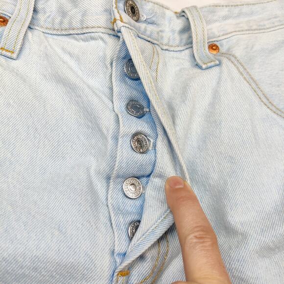 Levi's 501 Floral Embroidered High Rise Button Fly Light Blue Shorts 33 Festival - Picture 5 of 13